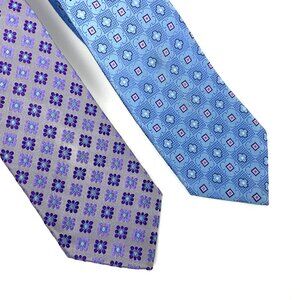 Haines & Bonner Two Silk Ties In Intricate Geometric Patterns Blue and Levander